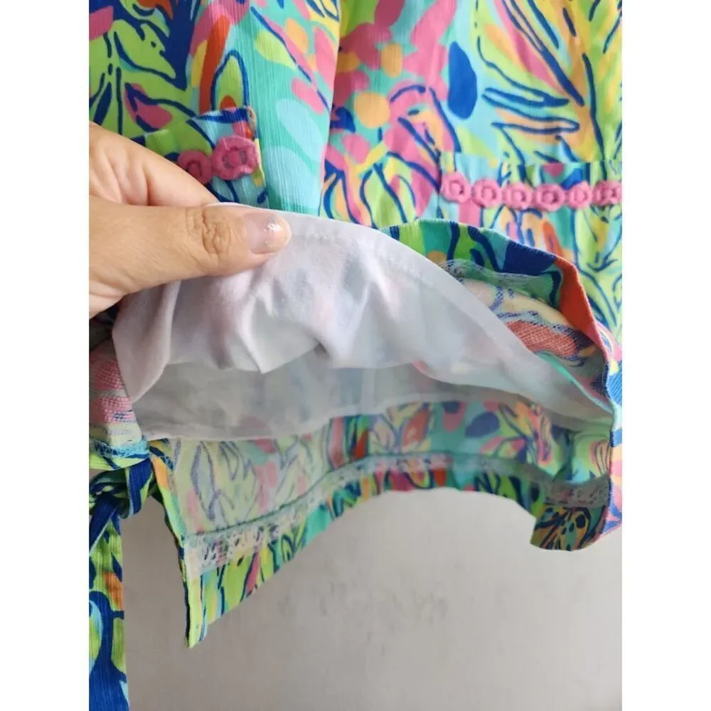 Lilly Pulitzer Girl Green Pink Blue Floral Pasley 100% Cotton A-Line Dress siz 8